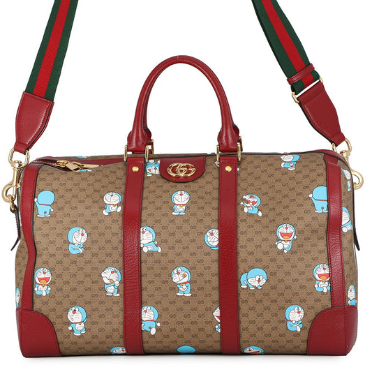 GUCCI Medium Duffle Bag Doraemon Collaboration Brown/Red647815 Mini GG Supreme Leather