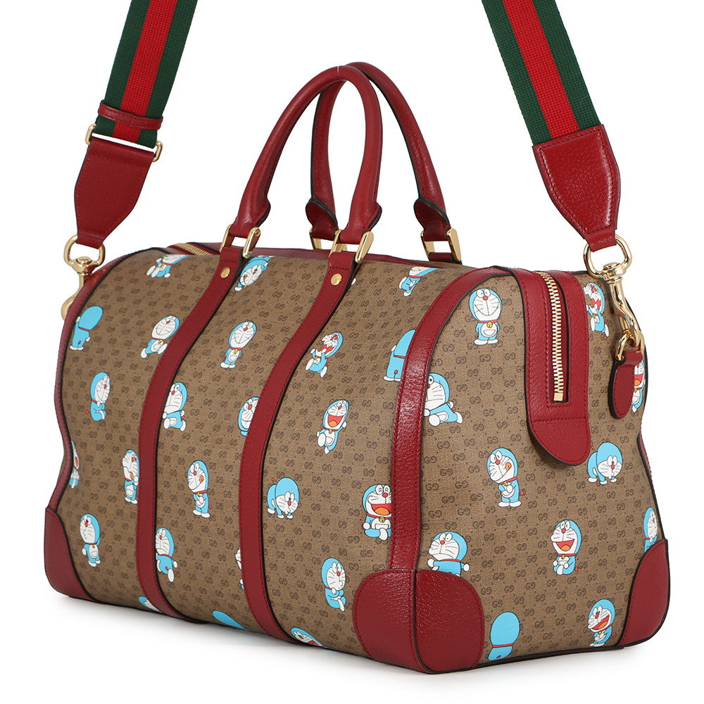GUCCI Medium Duffle Bag Doraemon Collaboration Brown/Red647815 Mini GG Supreme Leather