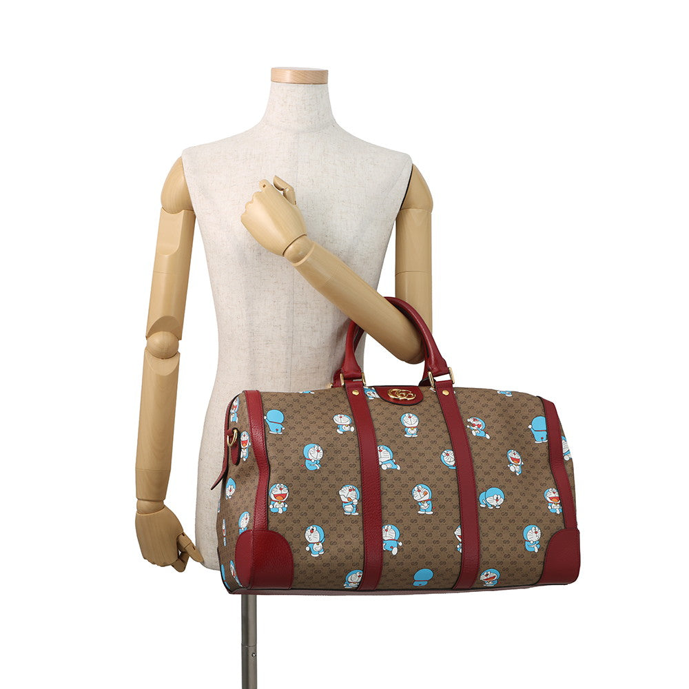 GUCCI Medium Duffle Bag Doraemon Collaboration Brown/Red647815 Mini GG Supreme Leather
