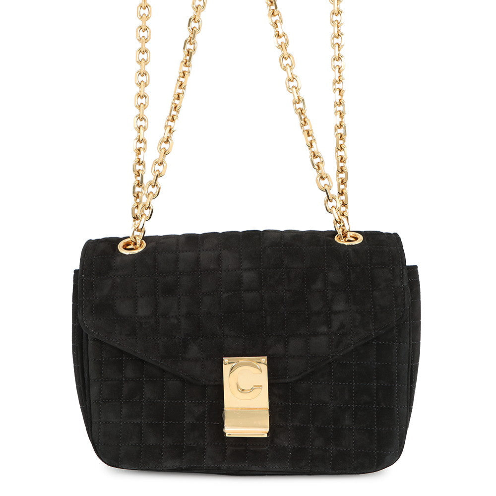 CELINE CMedium Shoulder Bag Black187253BJI.38NO suede