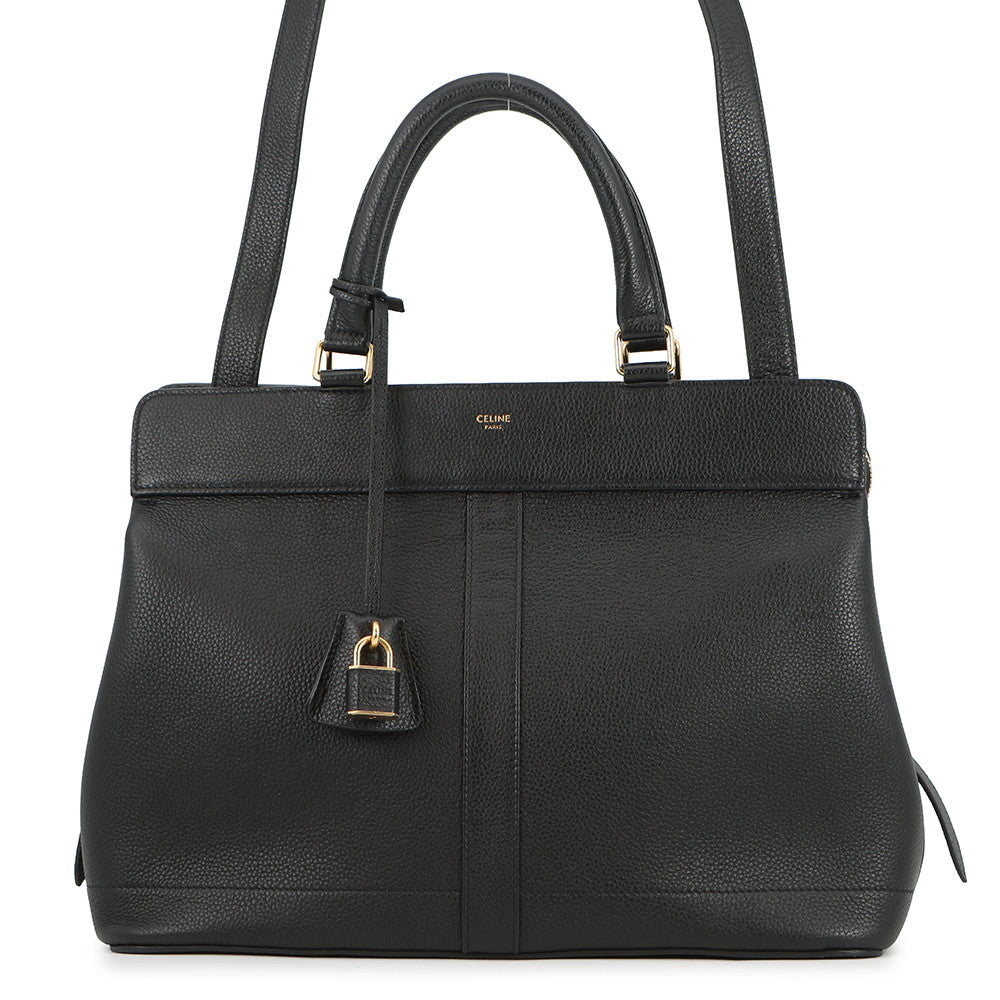 CELINE Cabas de France 2-way Bag Black192663CRE.38NO Grained CalfLeather Size Medium