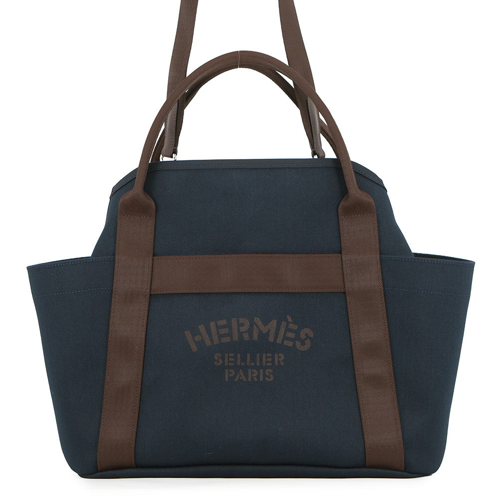 HERMES Sac de Pansage Navy/Feu Toile Chevrons Canvas