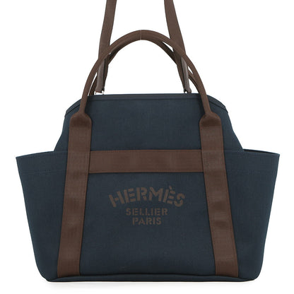 HERMES Sac de Pansage Navy/Feu Toile Chevrons Canvas