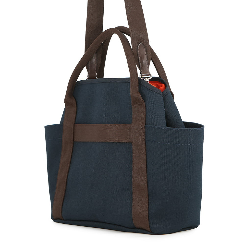 HERMES Sac de Pansage Navy/Feu Toile Chevrons Canvas