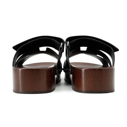 HERMES Cosplay Sandals Black/Brown Leather Wood Size 35