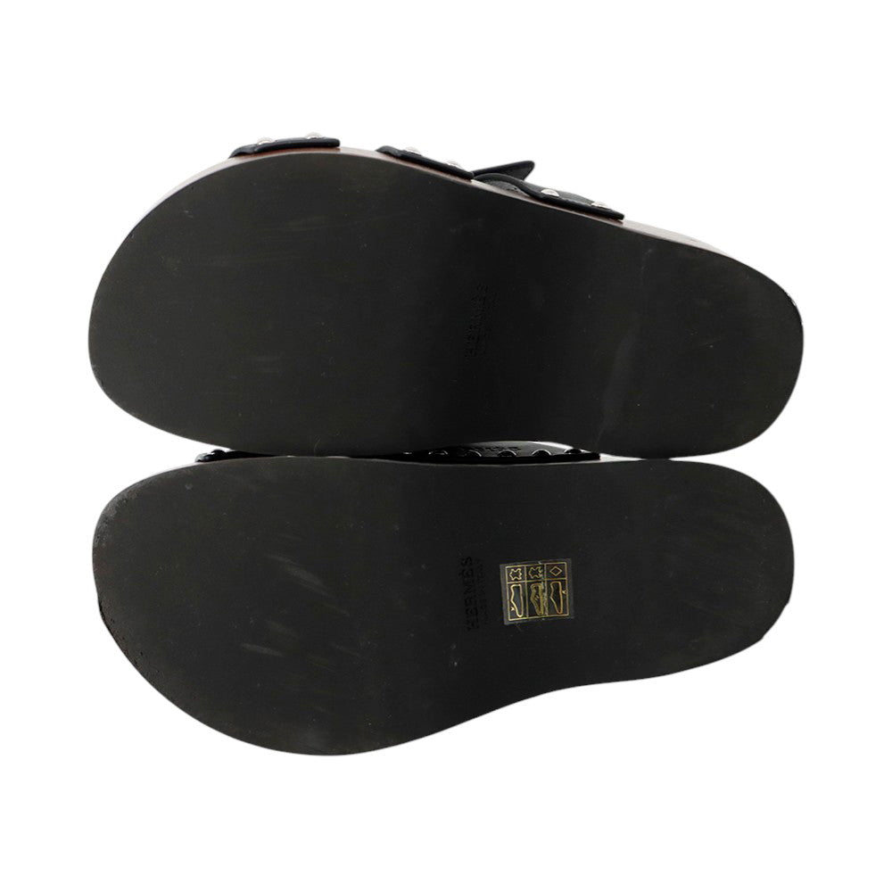 HERMES Cosplay Sandals Black/Brown Leather Wood Size 35