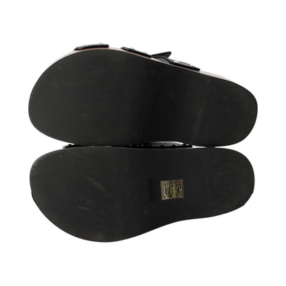HERMES Cosplay Sandals Black/Brown Leather Wood Size 35