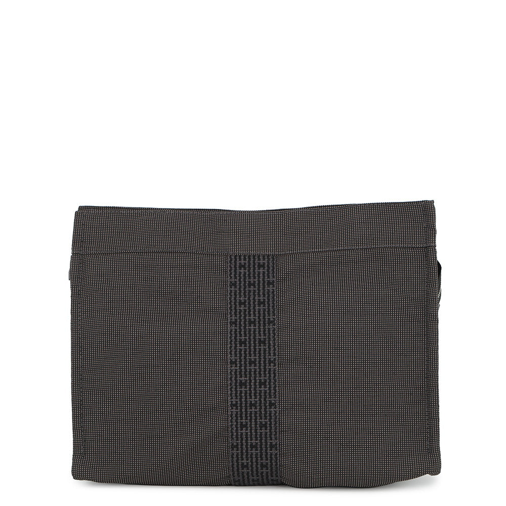 HERMES Her Line Clutch Bag Gray Canvas
