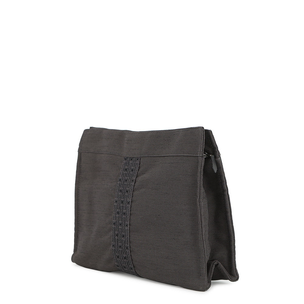 HERMES Her Line Clutch Bag Gray Canvas