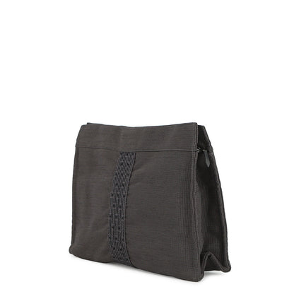 HERMES Her Line Clutch Bag Gray Canvas