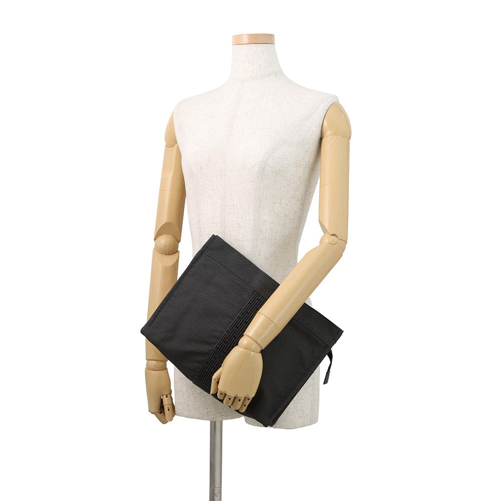 HERMES Her Line Clutch Bag Gray Canvas