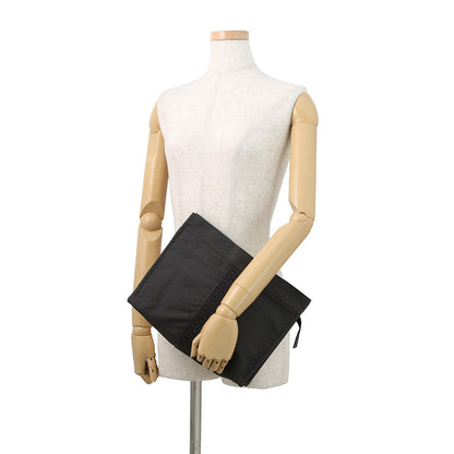 HERMES Her Line Clutch Bag Gray Canvas