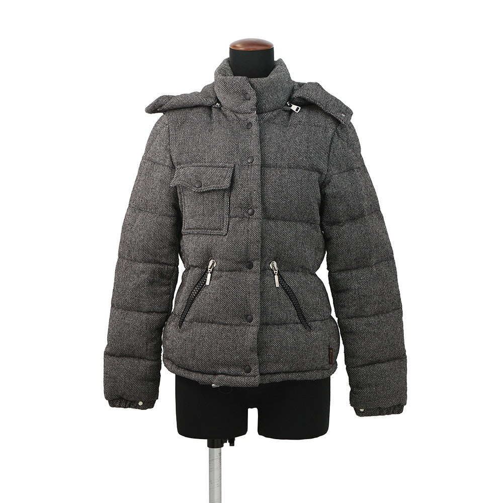 MONCLER Tweed Down Jacket Black/Gray Wool 100%
