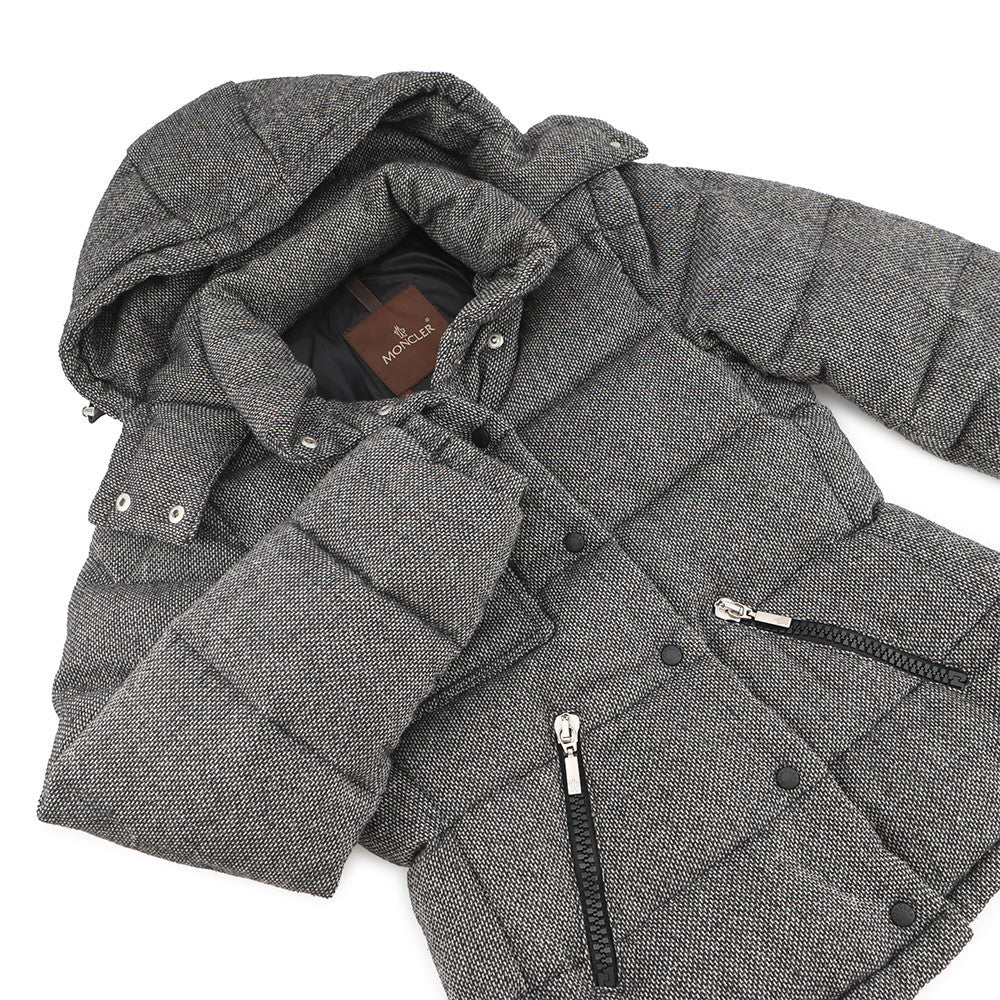 MONCLER Tweed Down Jacket Black/Gray Wool 100%