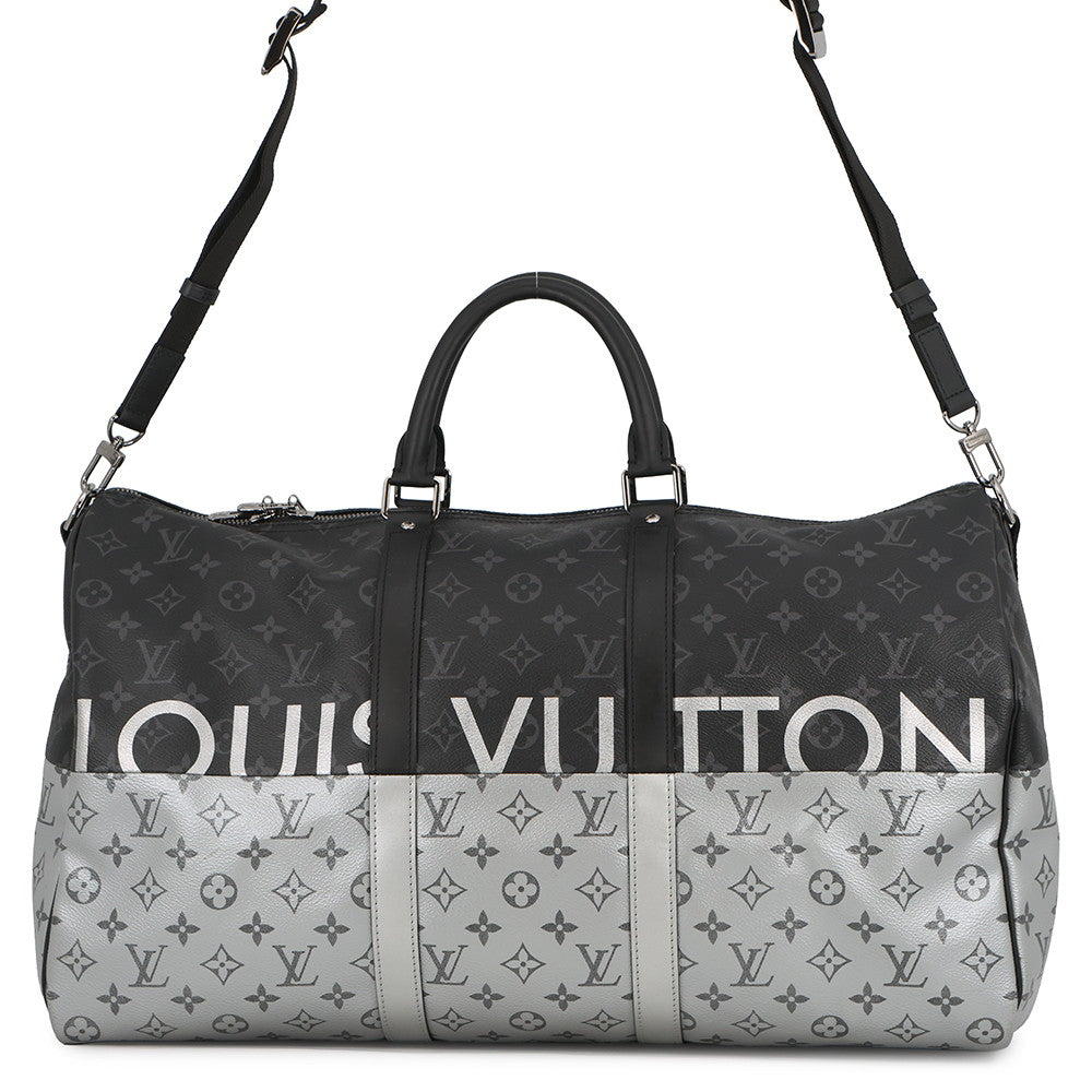 LOUIS VUITTON Keepall Bandouliere Noir/SilverM43817 Monogram Eclipse Split Size 50