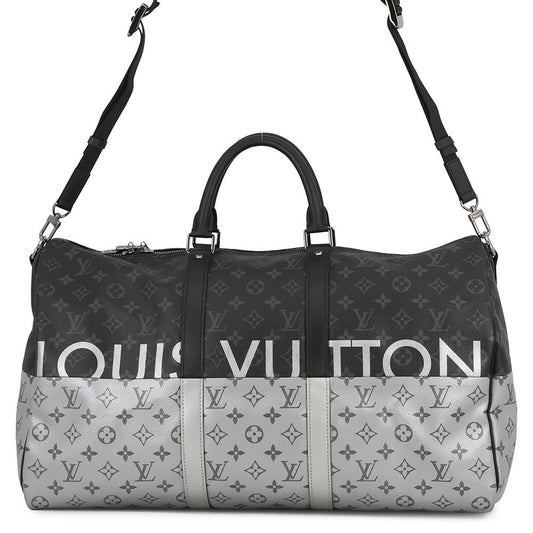 LOUIS VUITTON Keepall Bandouliere Noir/SilverM43817 Monogram Eclipse Split Size 50