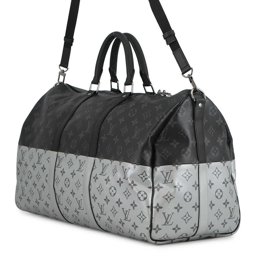 LOUIS VUITTON Keepall Bandouliere Noir/SilverM43817 Monogram Eclipse Split Size 50