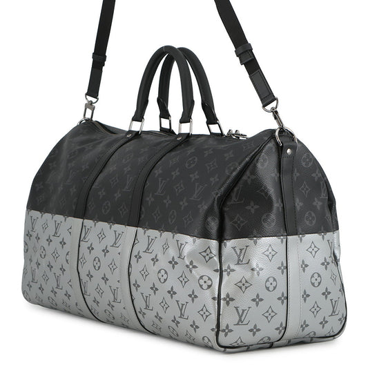 LOUIS VUITTON Keepall Bandouliere Noir/SilverM43817 Monogram Eclipse Split Size 50