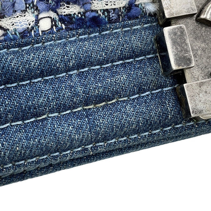 CHANEL Boy Chanel ChainShoulder Bag Blue Tweed Denim Leather Size 28