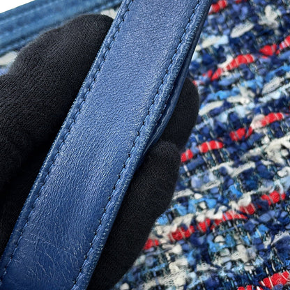 CHANEL Boy Chanel ChainShoulder Bag Blue Tweed Denim Leather Size 28