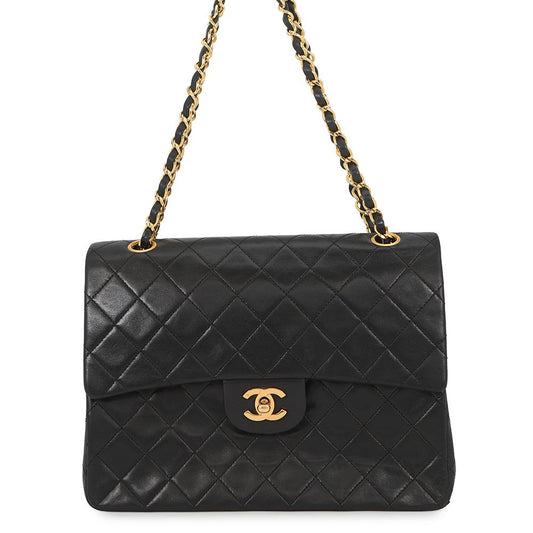 CHANEL Matelasse W Flap ChainShoulder Bag Black Lambskin Size 25