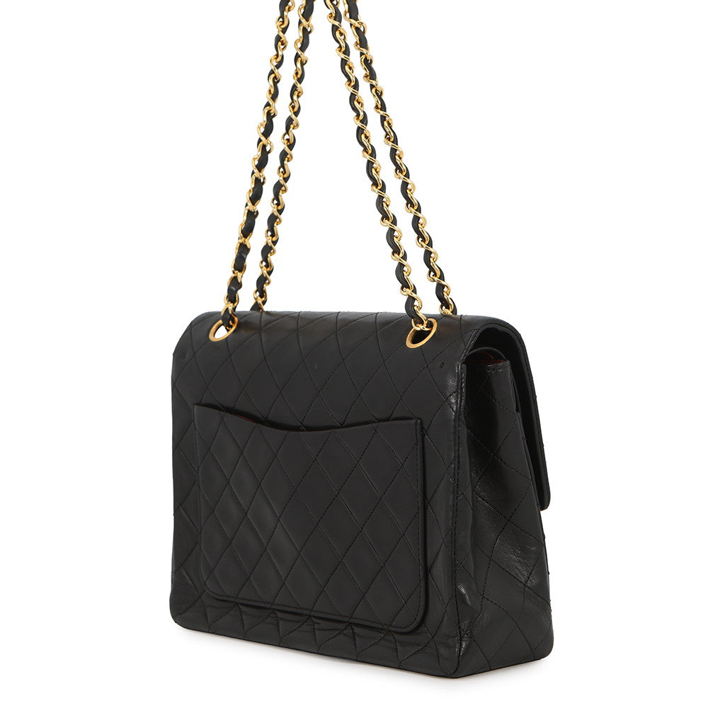 CHANEL Matelasse W Flap ChainShoulder Bag Black Lambskin Size 25