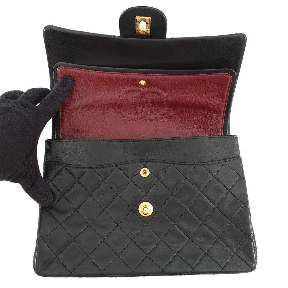 CHANEL Matelasse W Flap ChainShoulder Bag Black Lambskin Size 25