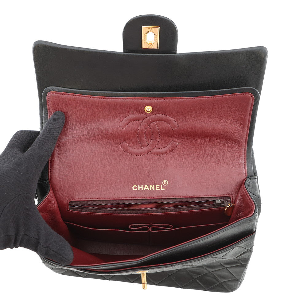 CHANEL Matelasse W Flap ChainShoulder Bag Black Lambskin Size 25