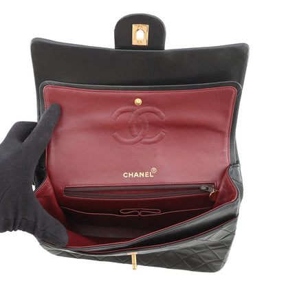 CHANEL Matelasse W Flap ChainShoulder Bag Black Lambskin Size 25