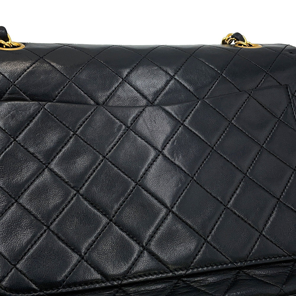 CHANEL Matelasse W Flap ChainShoulder Bag Black Lambskin Size 25
