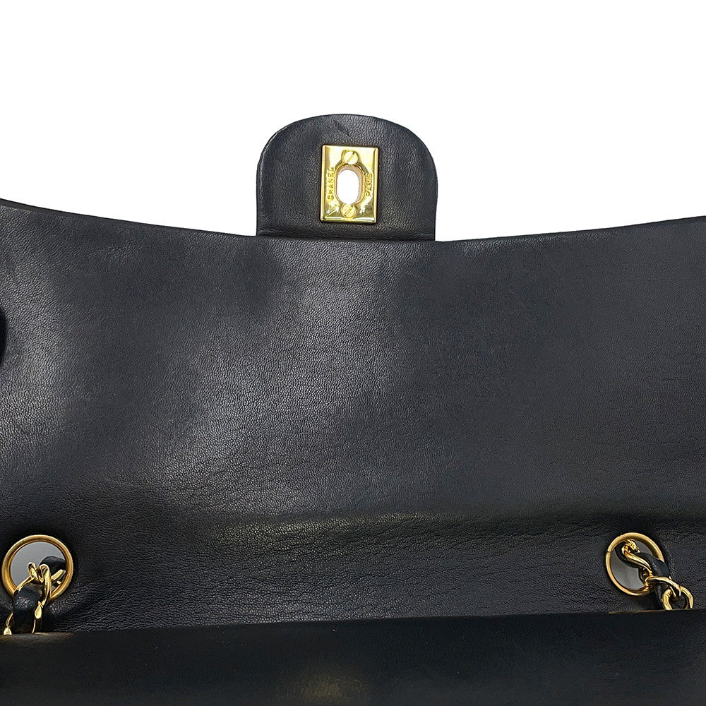 CHANEL Matelasse W Flap ChainShoulder Bag Black Lambskin Size 25