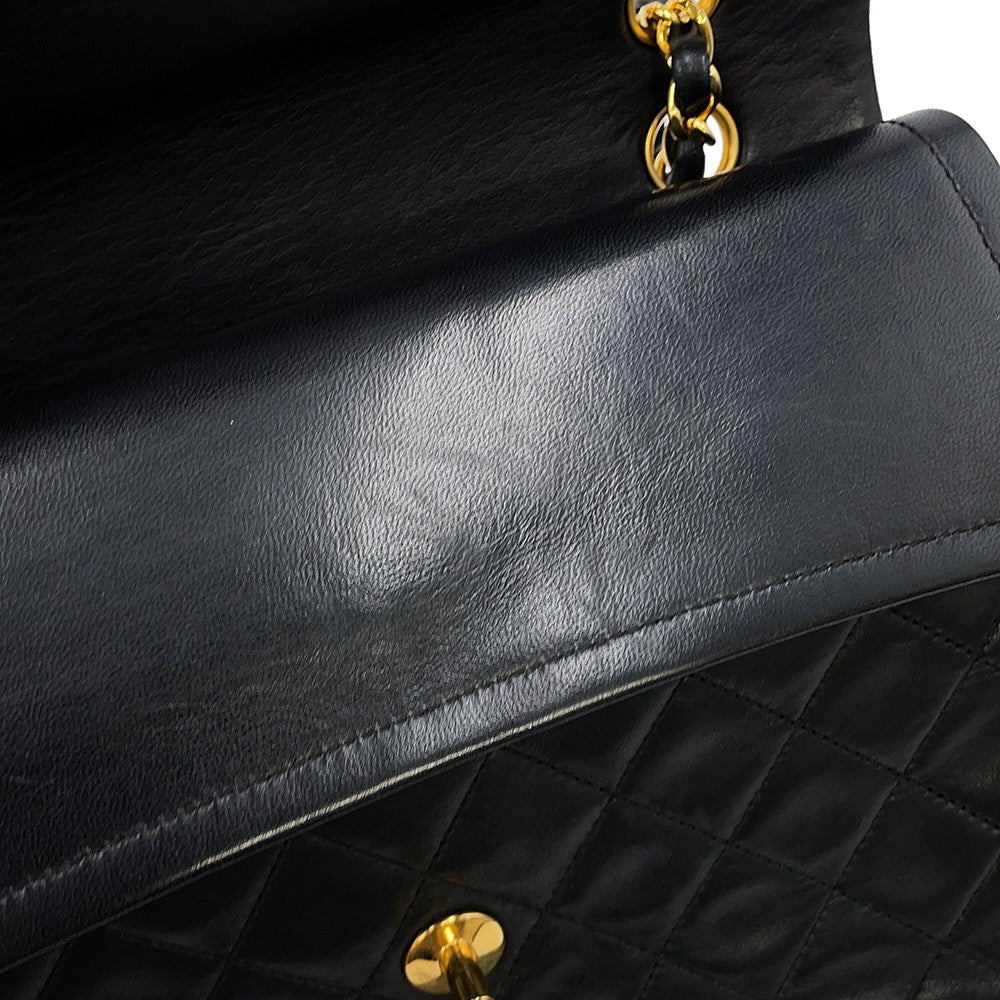 CHANEL Matelasse W Flap ChainShoulder Bag Black Lambskin Size 25