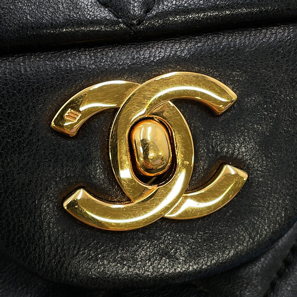 CHANEL Matelasse W Flap ChainShoulder Bag Black Lambskin Size 25