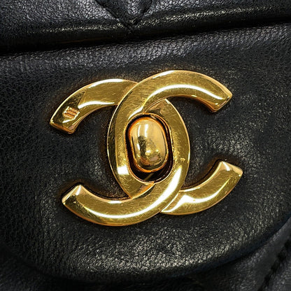CHANEL Matelasse W Flap ChainShoulder Bag Black Lambskin Size 25