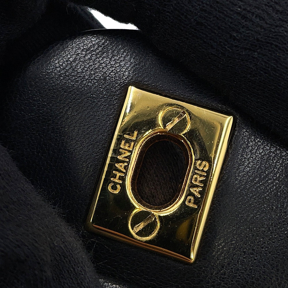 CHANEL Matelasse W Flap ChainShoulder Bag Black Lambskin Size 25