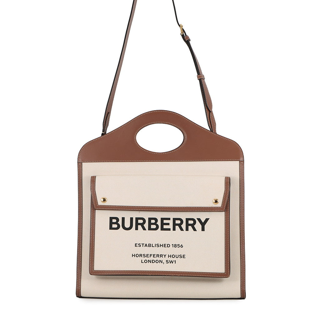 BURBERRY Pocket Bag 2WAY Bag Natural/Malt Brown8039362 Canvas Leather Size Medium