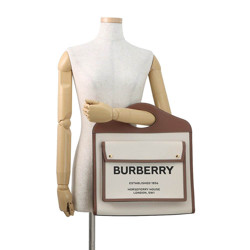 BURBERRY Pocket Bag 2WAY Bag Natural/Malt Brown8039362 Canvas Leather Size Medium