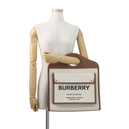 BURBERRY Pocket Bag 2WAY Bag Natural/Malt Brown8039362 Canvas Leather Size Medium