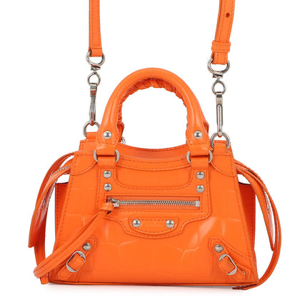 BALENCIAGA neoclassic city Orange638527 Croco embossed leather Size Nano