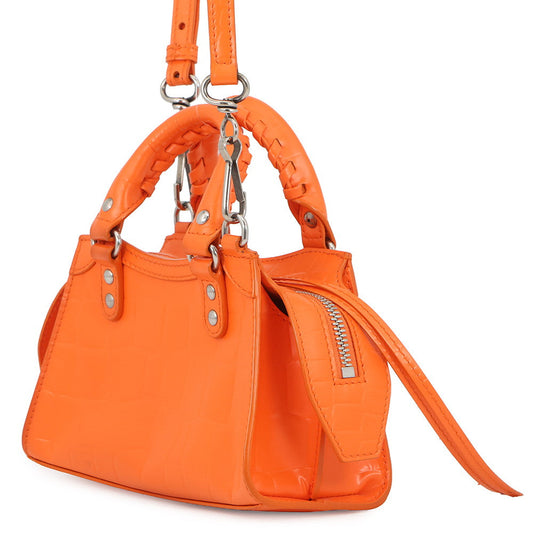 BALENCIAGA neoclassic city Orange638527 Croco embossed leather Size Nano