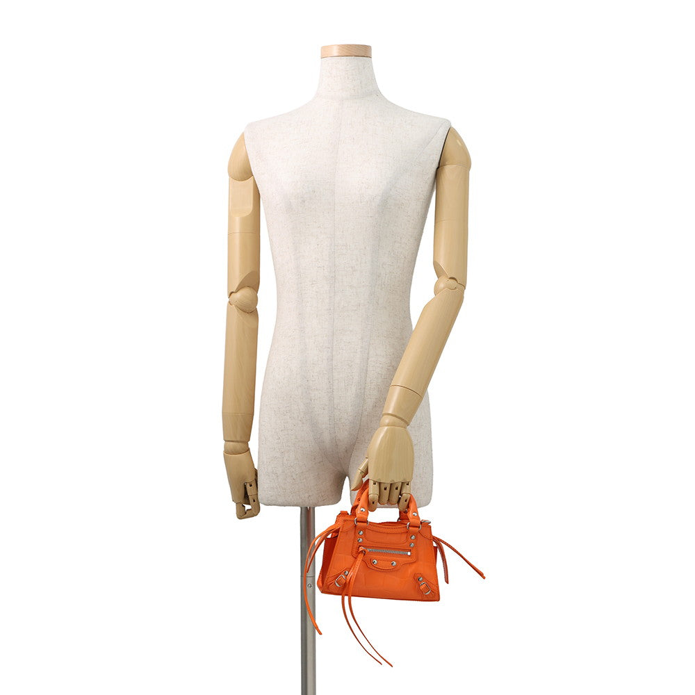 BALENCIAGA neoclassic city Orange638527 Croco embossed leather Size Nano