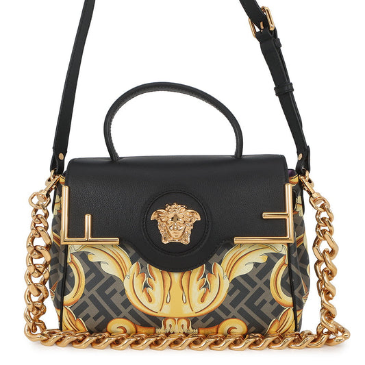 FENDI Fendace La Medusa Shoulder Bag Black/Yellow/BrownDBFI039_1A03697_5B02V PVC Leather Size Medium