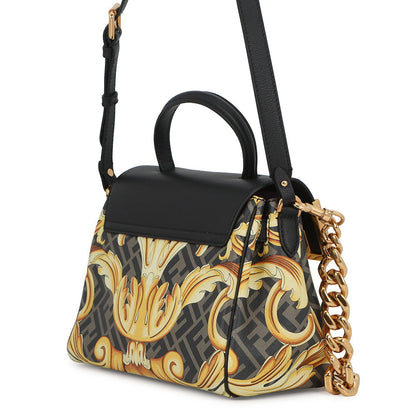 FENDI Fendace La Medusa Shoulder Bag Black/Yellow/BrownDBFI039_1A03697_5B02V PVC Leather Size Medium