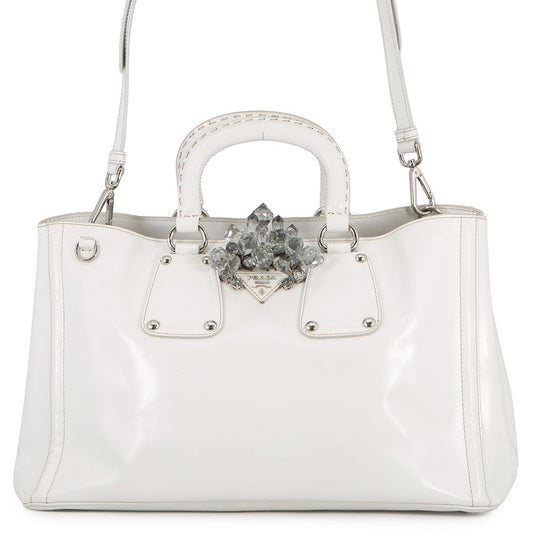 PRADA Crystal 2WAYBag White Leather