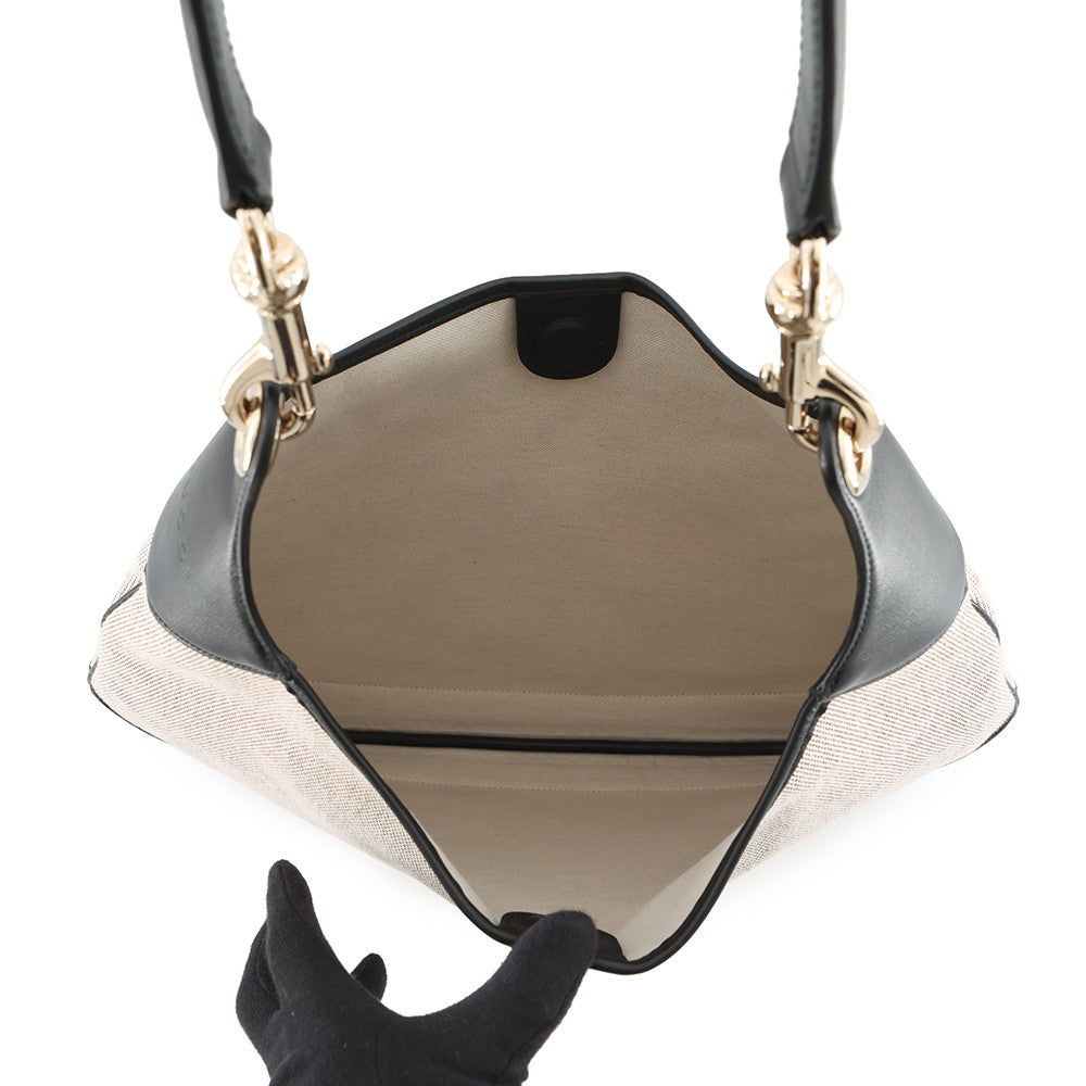 GUCCI GUCCI B One Shoulder Bag Beige/Black815924 Canvas Leather Size Medium