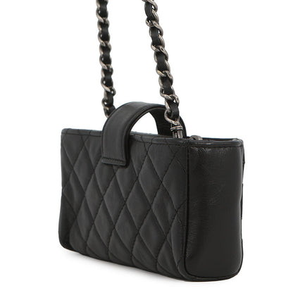 CHANEL 2.55 Phone Case Chain Pochette Lucky Bag Charm BlackA80446 Calf Leather Rhinestone Size Mini