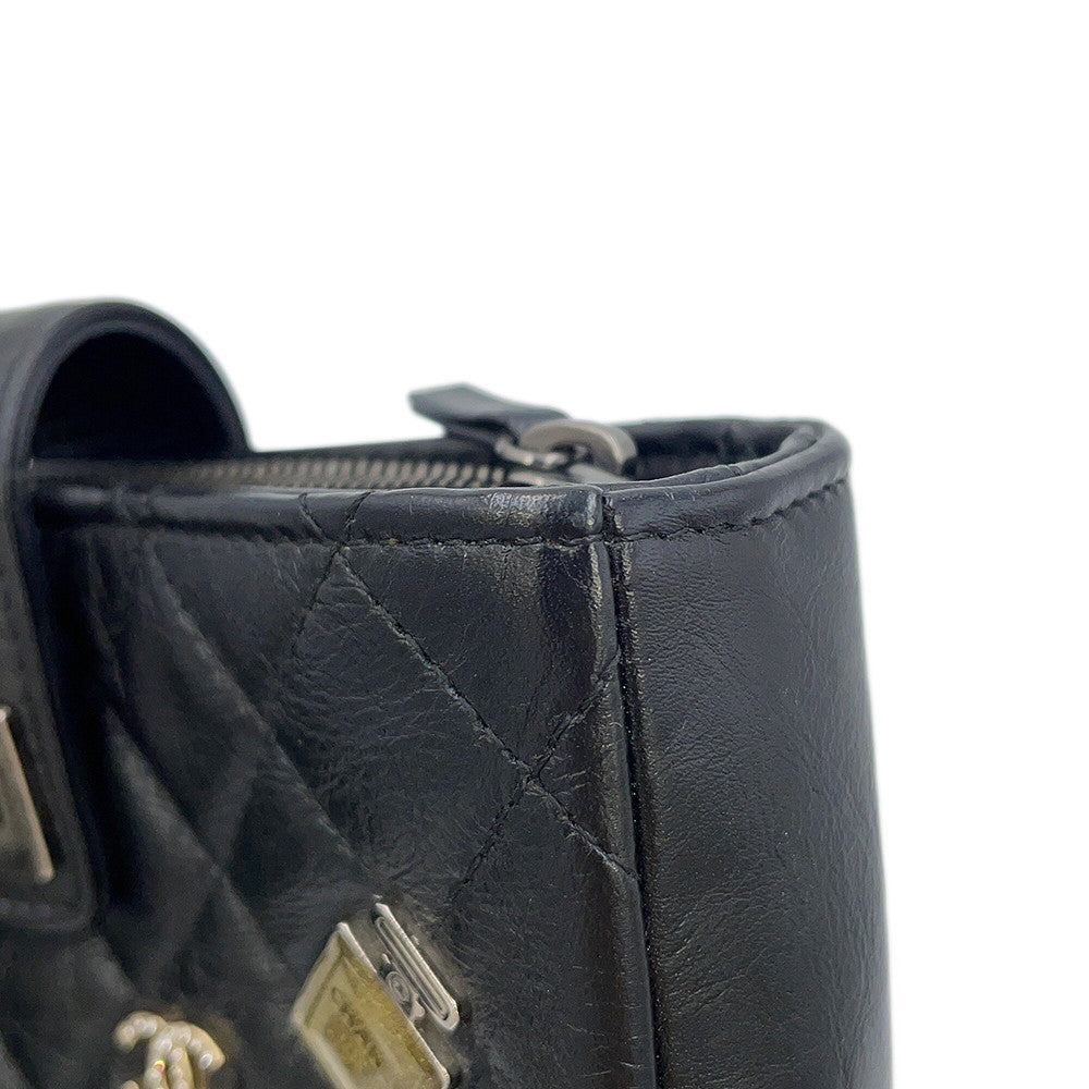 CHANEL 2.55 Phone Case Chain Pochette Lucky Bag Charm BlackA80446 Calf Leather Rhinestone Size Mini