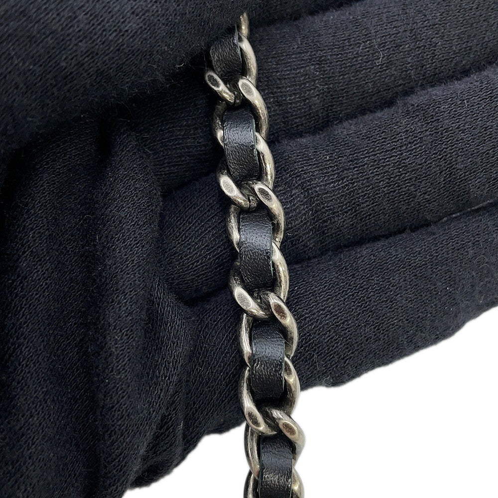 CHANEL 2.55 Phone Case Chain Pochette Lucky Bag Charm BlackA80446 Calf Leather Rhinestone Size Mini