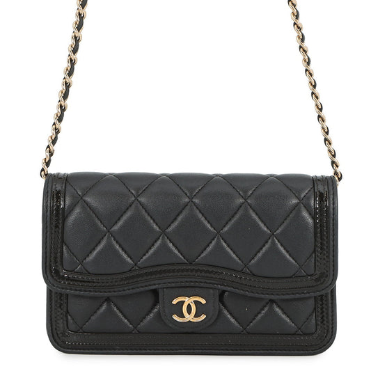 CHANEL Phone holder BlackAP3559 Lambskin Patent Leather