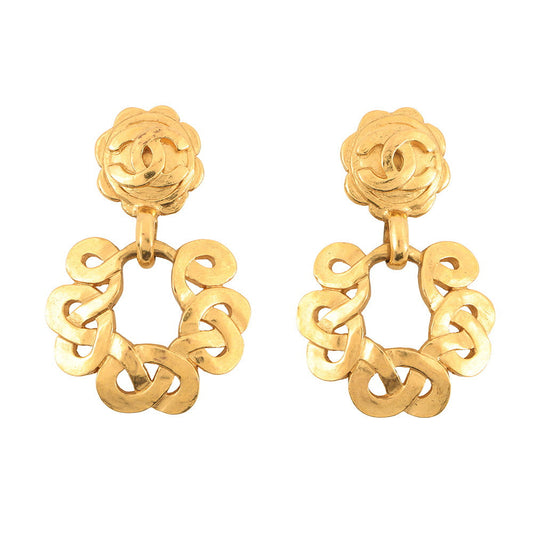 CHANEL Vintage CC Logo Earrings Gold Metal